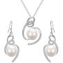 BriLove Women 925 Sterling Silver CZ AAA Freshwater Cultured Pearl Necklace Earrings Set