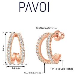 PAVOI 14K Gold Plated Sterling Silver Split Hoop Huggie Earrings in Rose Gold, White Gold and Yellow Gold