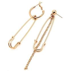 QIAN0813 Fashion Long Tassel Asymmetric Safety Pin Chain U Shaped Drop Earring Exaggerate Dangle Earrings for Women Men Punk Jewelry