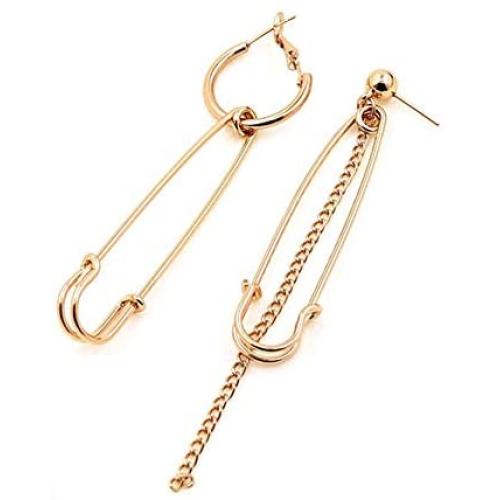 QIAN0813 Fashion Long Tassel Asymmetric Safety Pin Chain U Shaped Drop Earring Exaggerate Dangle Earrings for Women Men Punk Jewelry