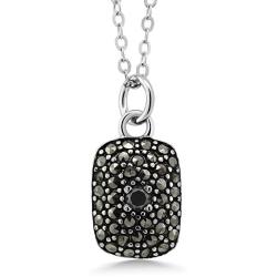 Gem Stone King 925 Sterling Silver Marcasite Pendant Necklace With Black Diamond Accent On 18 Inch Chain