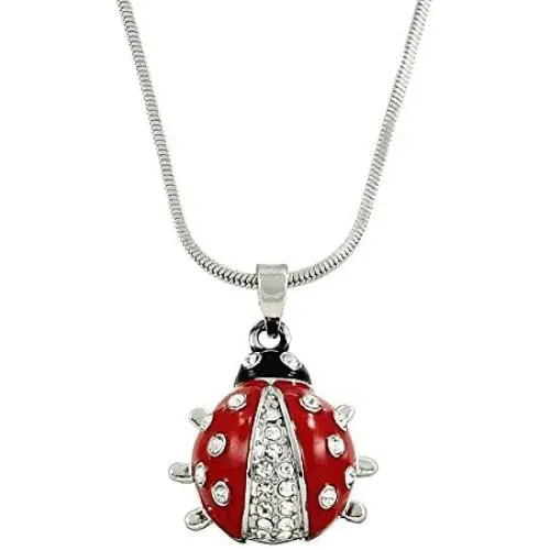 Falari Ladybug Pendant Necklace Rhinestone Crystal Hand Painted High Polished Rhodium Falari Ladybug Pendant Necklace Rhinestone Crystal Hand Painted High Polished Rhodium
