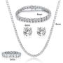 18K White Gold Plated Tennis Necklace/Bracelet/Earrings/Band Ring Sets Hypoallergenic Jewelry Pack of 4