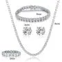 18K White Gold Plated Tennis Necklace/Bracelet/Earrings/Band Ring Sets Hypoallergenic Jewelry Pack of 4