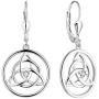 YL Celtic Knot Earrings 925 Sterling Silver Created Amethyst/Aquamarine/Ruby/Emerald/Cubic Zirconia Trinity Leverback Earrings Love Knot Dangle Drop Jewelry