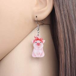 NEWEI Acrylic Valentines Day Funny Pig Piggy Earrings Drop Dangle Farm Pet Jewelry For Women Charm