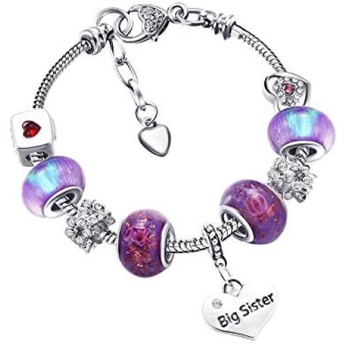 Big Sis Shiny Crystal Charm Bracelet Bangle Jewelry Wristband with Gift Box Set for Lady
