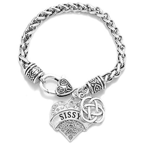 Inspired Silver - Silver Pave Heart Charm Bracelet with Cubic Zirconia Jewelry