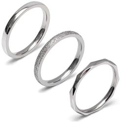 DURSI 2MM Stainless Steel Rings Women’s Stackable Eternity Ring Band Engagement Wedding Ring Set Silver/Rose Gold Tone 3 PCS