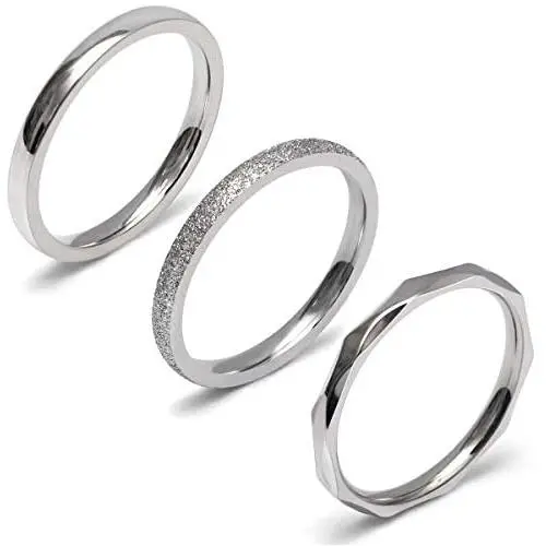 DURSI 2MM Stainless Steel Rings Women’s Stackable Eternity Ring Band Engagement Wedding Ring Set Silver/Rose Gold Tone 3 PCS DURSI 2MM Stainless Steel Rings Women’s Stackable Eternity Ring Band Engagement Wedding Ring Set Silver/Rose Gold Tone 3 PCS