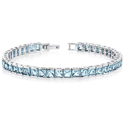 16.75 Carats Swiss Blue Topaz Tennis Bracelet Sterling Silver Princess Cut