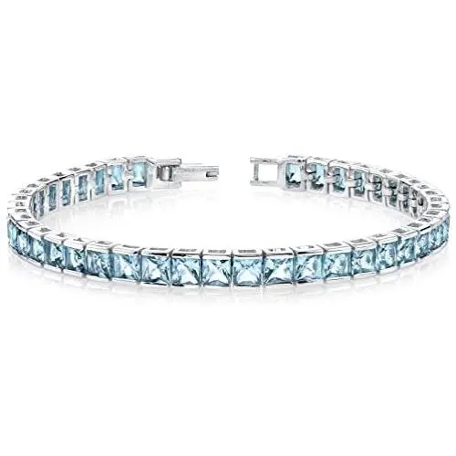16.75 Carats Swiss Blue Topaz Tennis Bracelet Sterling Silver Princess Cut 16.75 Carats Swiss Blue Topaz Tennis Bracelet Sterling Silver Princess Cut