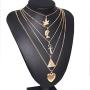 Acedre Boho Gold Maple Choker Necklace Heart Pyramid Layered Pendant Necklace Chains Egyptian Pharaoh Beach Adjustable Jewelry Accessory for Women and Girls