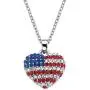 Palm Beach Jewelry Silvertone Round Red White and Blue Crystal American Flag Heart Pendant (16mm) with 18 inch Chain