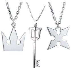 PPX 3 Pieces Set Kingdom Hearts Soras Crown & Roxass Cross Necklaces Anime Cosplay Figure Pendant for Fans