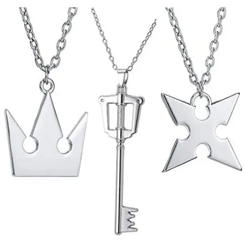 PPX 3 Pieces Set Kingdom Hearts Soras Crown & Roxass Cross Necklaces Anime Cosplay Figure Pendant for Fans