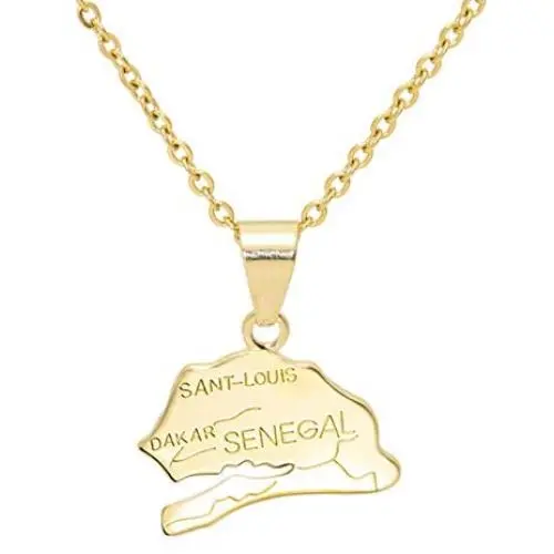 Fusamk Fashion Plated 18K Gold Senegal Map Pendant Necklace,20'' Chain Fusamk Fashion Plated 18K Gold Senegal Map Pendant Necklace,20'' Chain