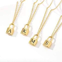 CLAMOON Gold Initial Necklace Lock Necklace 14k Gold Filled Dainty Padlock Necklace Letter Necklaces for Women Personalized Jewelry Gifts