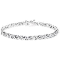 Sterling Silver Genuine, Created or Simulated Gemstone S Design Bar Classic Tennis Bracelet, Choose a Color