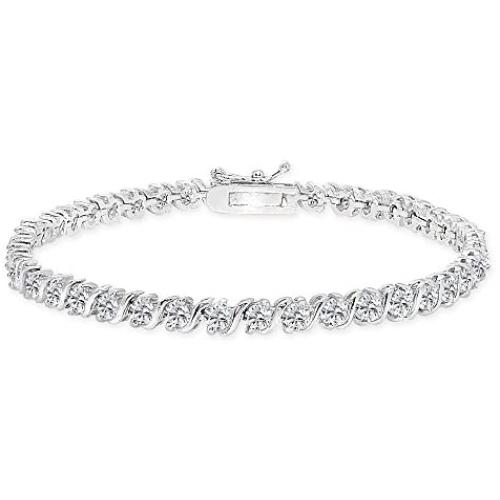 Sterling Silver Genuine, Created or Simulated Gemstone S Design Bar Classic Tennis Bracelet, Choose a Color