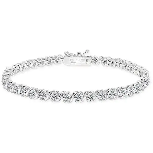 Sterling Silver Genuine, Created or Simulated Gemstone S Design Bar Classic Tennis Bracelet, Choose a Color Sterling Silver Genuine, Created or Simulated Gemstone S Design Bar Classic Tennis Bracelet, Choose a Color