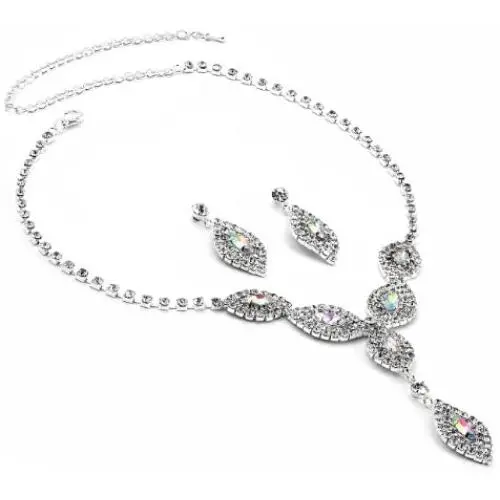 Topwholesalejewel Silver Crystal Rhinestone with Aurora Borealis Center Necklace & Matching Dangle Earrings Jewelry Set Topwholesalejewel Silver Crystal Rhinestone with Aurora Borealis Center Necklace & Matching Dangle Earrings Jewelry Set