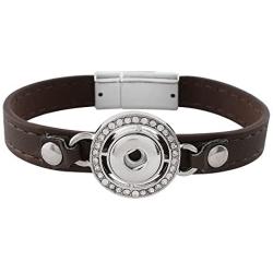 Mini Snap Jewelry Brown Rhinestone Halo Magnetic Leather Bracelet Holds 12mm Snaps