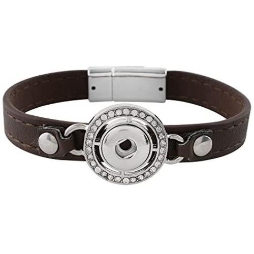 Mini Snap Jewelry Brown Rhinestone Halo Magnetic Leather Bracelet Holds 12mm Snaps