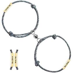 Yopicks Magnetic Couples Bracelets, Mutual Attraction Rope Braided His and Hers Bracelets Custom Nameplate ID Matching Bracelets for Lover