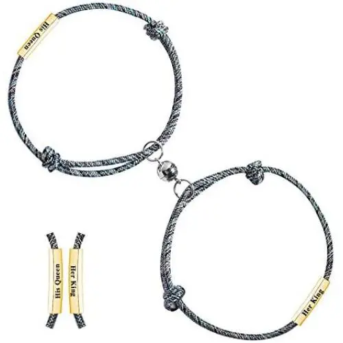 Yopicks Magnetic Couples Bracelets, Mutual Attraction Rope Braided His and Hers Bracelets Custom Nameplate ID Matching Bracelets for Lover Yopicks Magnetic Couples Bracelets, Mutual Attraction Rope Braided His and Hers Bracelets Custom Nameplate ID Matching Bracelets for Lover