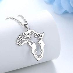 Besilver Jewmon Africa Map Pendant Necklace Charm Hip Hop Jewelry 925 Sterling Silver Hollow Life Tree Necklace for Women Men FP0078W