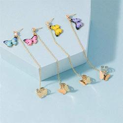 4 PCS Butterfly Stud Earrings Set Butterfly Tassels Drop Ear Cuff Clip Chain Stud Earrings Butterfly Chain Pendientes Earrings for Women Girl Party Hip Hop Gothic Jewelry