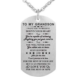 Grandma Nana Grandpa to My Grandson I Want You to Believe Stainless Steel Dog Tag Military Air Force Pendant Necklace for Birthday Graduation