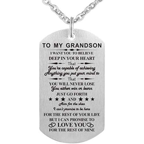 Grandma Nana Grandpa to My Grandson I Want You to Believe Stainless Steel Dog Tag Military Air Force Pendant Necklace for Birthday Graduation