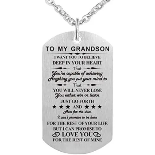 Grandma Nana Grandpa to My Grandson I Want You to Believe Stainless Steel Dog Tag Military Air Force Pendant Necklace for Birthday Graduation Grandma Nana Grandpa to My Grandson I Want You to Believe Stainless Steel Dog Tag Military Air Force Pendant Necklace for Birthday Graduation