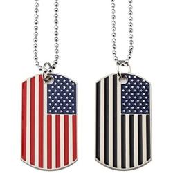 Kings&Pauper 2pcs American Flag USA Patriot Necklace Pendant Jewelry Army Card Stainless Steel Dog Tags 28