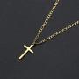 14K Gold Filled Cross Necklace for Men Figaro Chain Stainless Steel Plain Polished Cross Pendant Necklace Simple Faith Jewelry Gift for Boy Women Girls 16-24 Inches