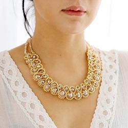 HANTON Handmade Strands Beaded Necklace for Women Girls Crystal Beads and Gold Plating Chains Statement Chokers Necklace 6 Colors
