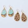 Bonaluna Boho Printed on Wood Teardrop Statement Earrings