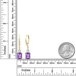 Gem Stone King 5.00 Ct Emerald Cut Purple Amethyst 18K Yellow Gold Plated Silver Earrings