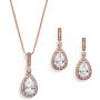 Mariell 14K Rose Gold Plated Cubic Zirconia Pear-Shape Necklace & Earrings Bridal and Wedding Jewelry Set