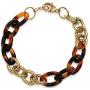 Bling Jewelry Fashion Brown Golden Acrylic Tortoise Shell Oval Chain Link Bracelet for Women Gold Plated Stainless Steel