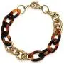 Bling Jewelry Fashion Brown Golden Acrylic Tortoise Shell Oval Chain Link Bracelet for Women Gold Plated Stainless Steel