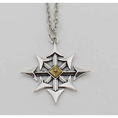 Davitu Cross of Chaos Star Necklace,Chaos Magick Pendant Arrows of Chaos Necklace Satanic Steampunk Jewelry for Men - (Metal Color: Antique Silver Plated)