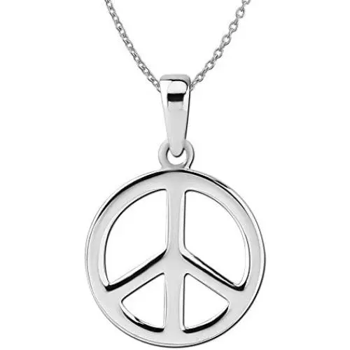 Sterling Silver Small Peace Sign Pendant Necklace, 18'' Sterling Silver Small Peace Sign Pendant Necklace, 18''