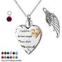 misyou Cremation Jewelry Charm Angel Wing Urn Necklace for Ashes I Used to be his Angle,Now Hes Mine - Stainless Steel Heart Memorial Pendant and 12 PCS Birthstones