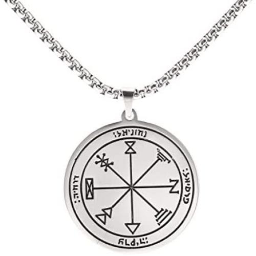 VASSAGO Stainless Steel First Pentacle of Jupiter Pendant Necklace Key of Solomon Seal Kabbalah Pagan Talisman Amulet Jewelry for Men and Women