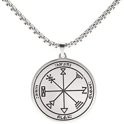 VASSAGO Stainless Steel First Pentacle of Jupiter Pendant Necklace Key of Solomon Seal Kabbalah Pagan Talisman Amulet Jewelry for Men and Women
