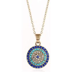 Lucky Round Evil Eye Jewelry Set, AILUOR Gold Inspirational Turkish Hamsa Blue Cubic Zirconia Crystal Evil Eye Charm Pendant Necklace,Ring,Bracelet and Stud Earrings Sets for Girl Women