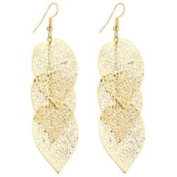 IDB Delicate Filigree Dangle Layered Leaf Hook Earrings - Available in Silver and Gold Tones